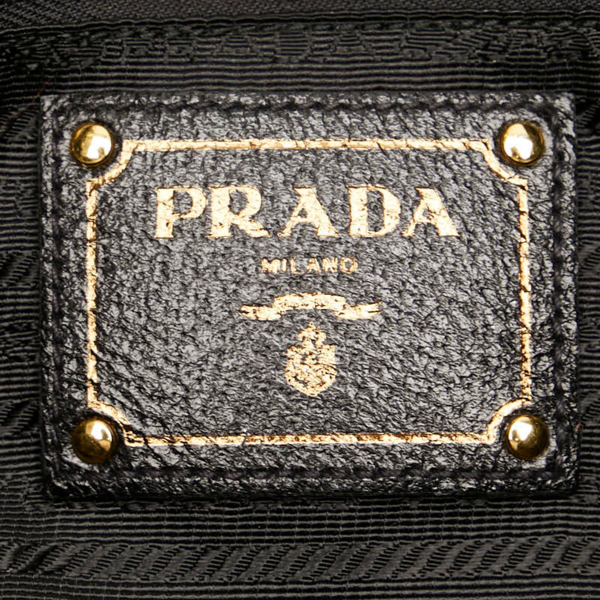 Prada Triangle Plate Tote Bag Shoulder Black Nylon Leather Women's PRADA