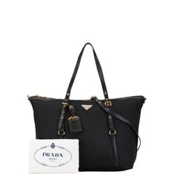 Prada Triangle Plate Tote Bag Shoulder Black Nylon Leather Women's PRADA