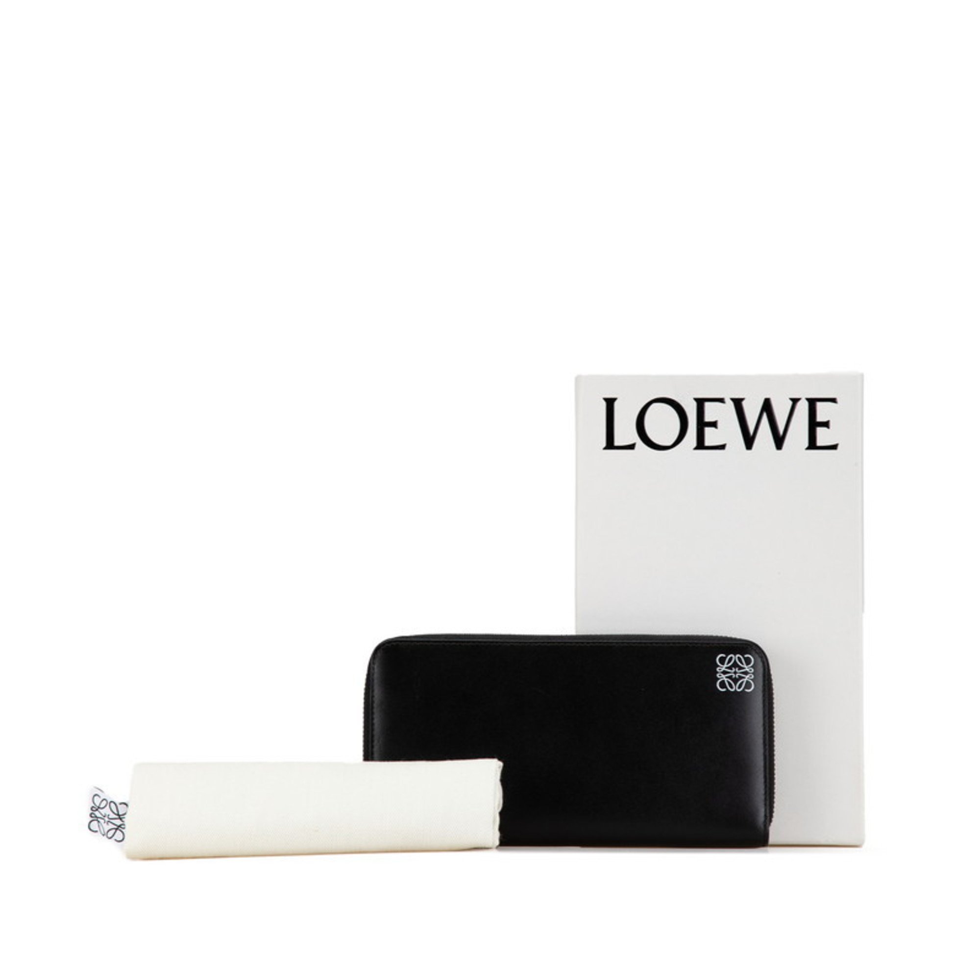 LOEWE Amazona Round Long Wallet Black Leather Women's