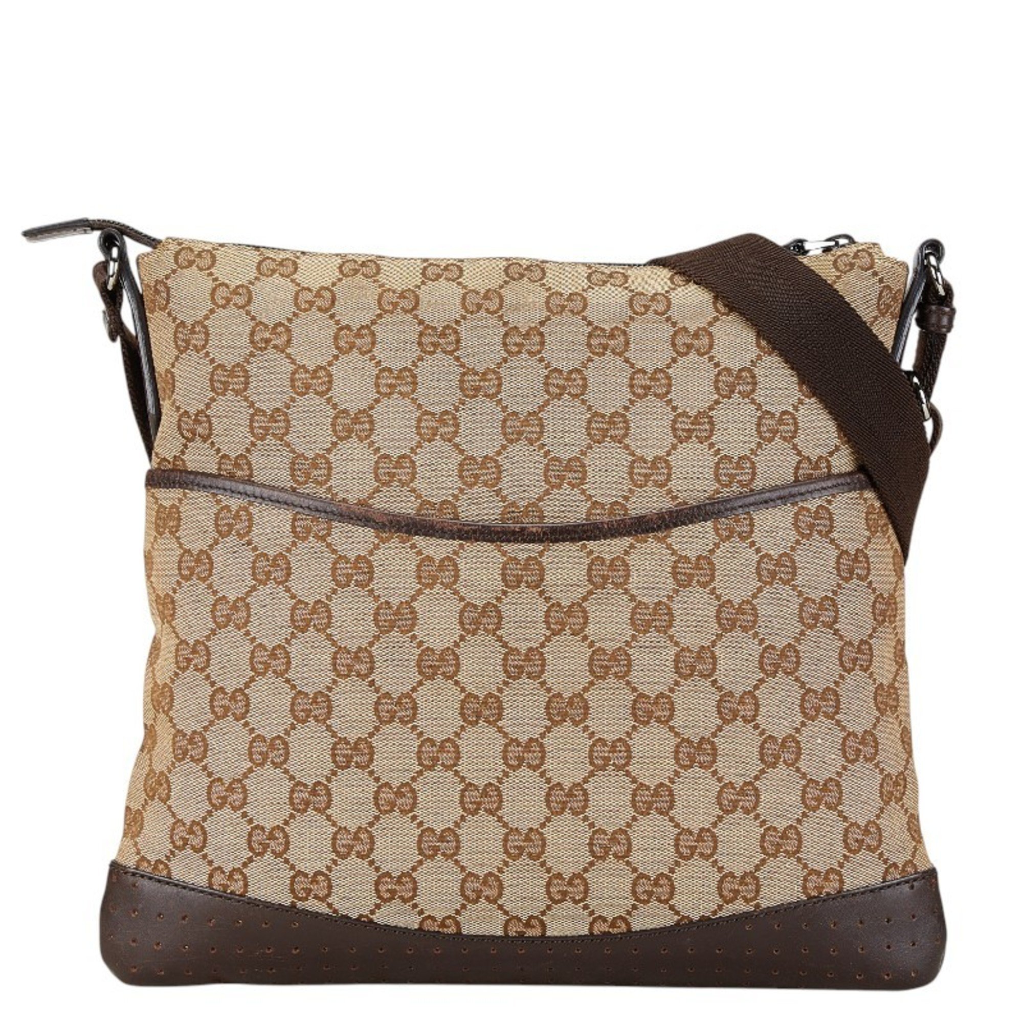 Gucci GG Canvas Shoulder Bag 145857 Beige Brown Leather Women's GUCCI