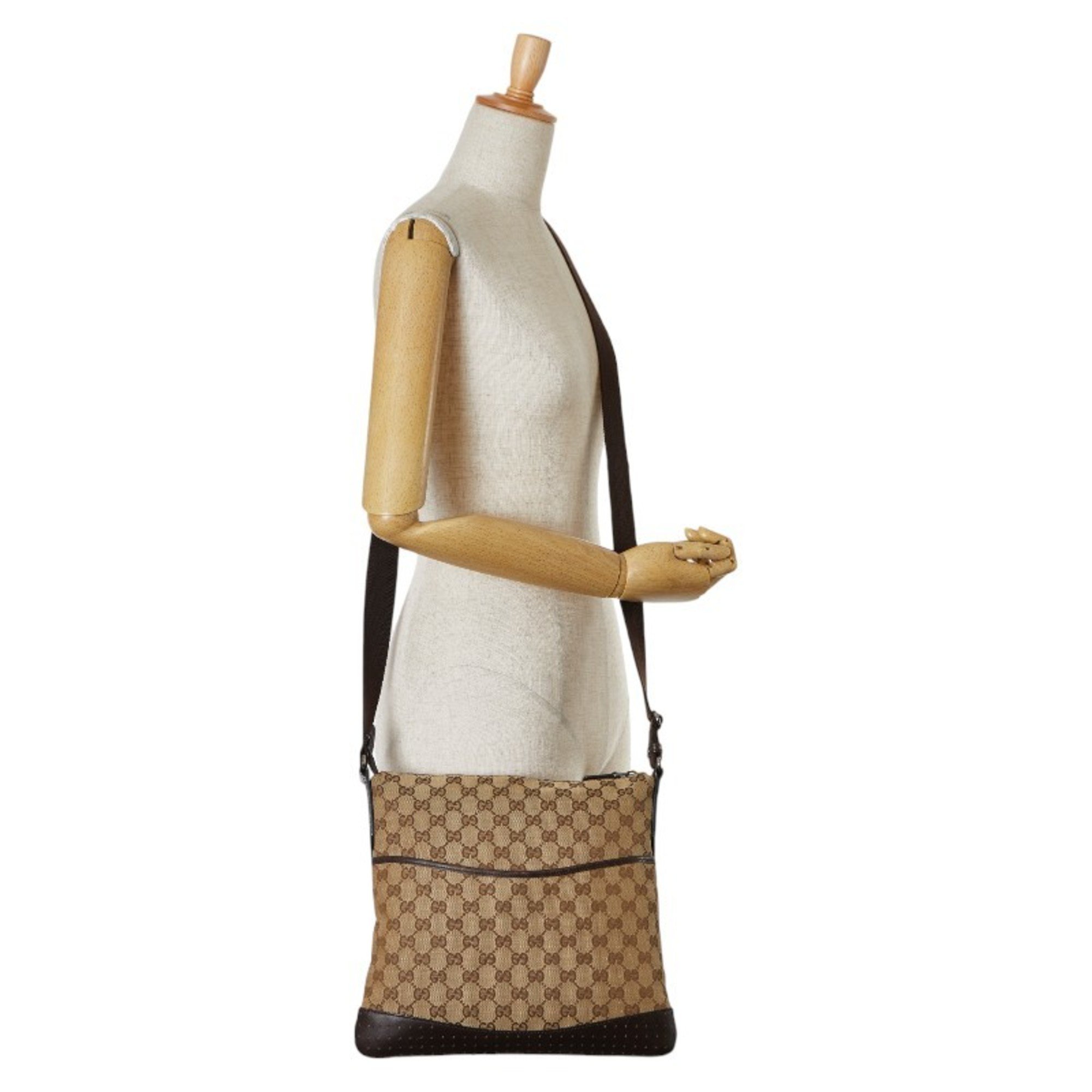 Gucci GG Canvas Shoulder Bag 145857 Beige Brown Leather Women's GUCCI