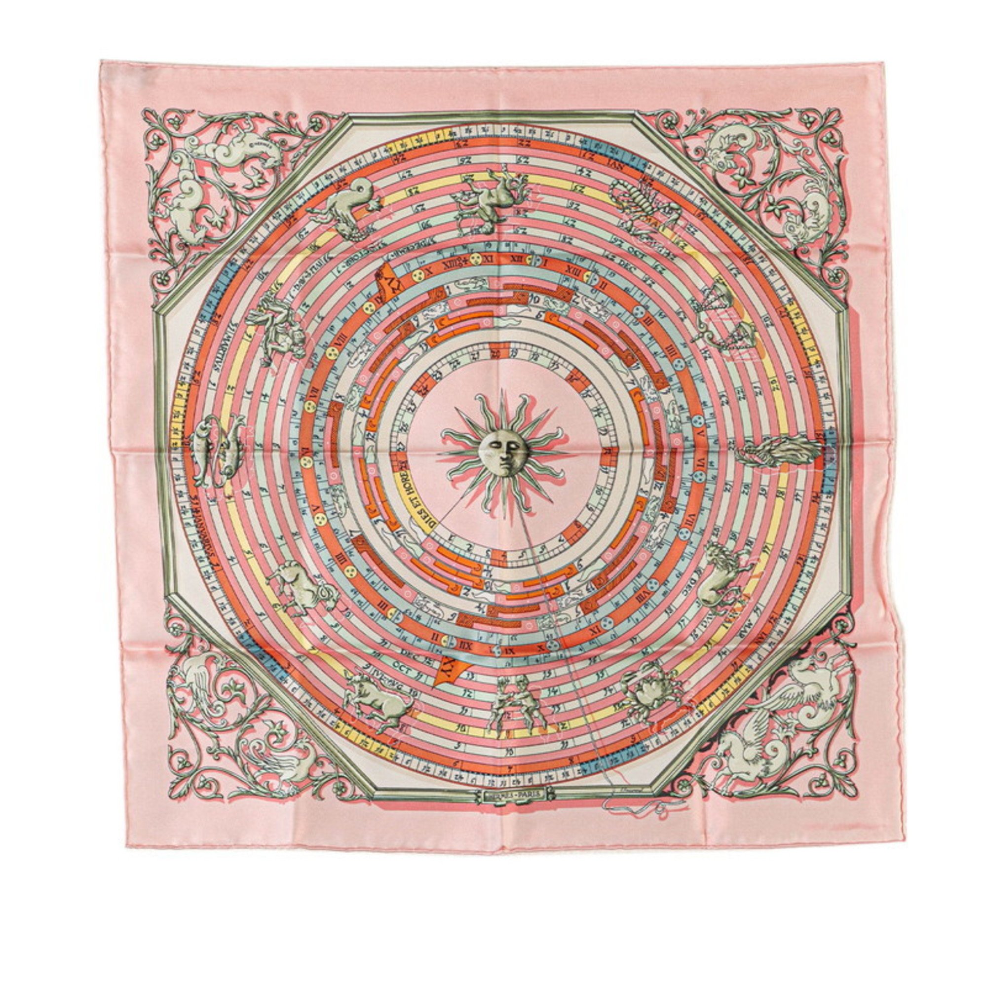 Hermes Carre 45 DIES ET HORE Astrology Sun Scarf Muffler Pink Multicolor Silk Women's HERMES