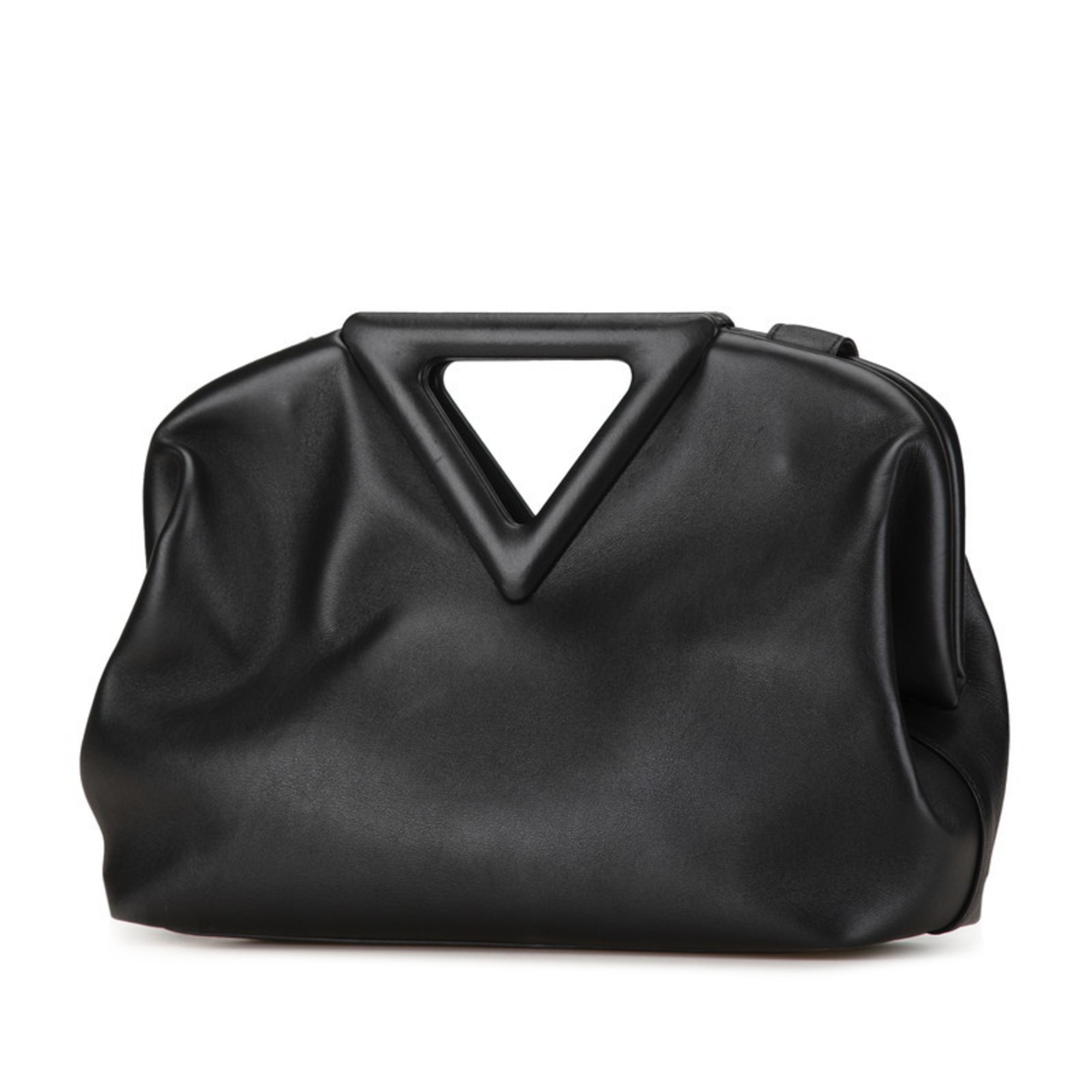 Bottega Veneta Triangle Point Medium Handbag Shoulder Bag Black Leather Women's BOTTEGAVENETA