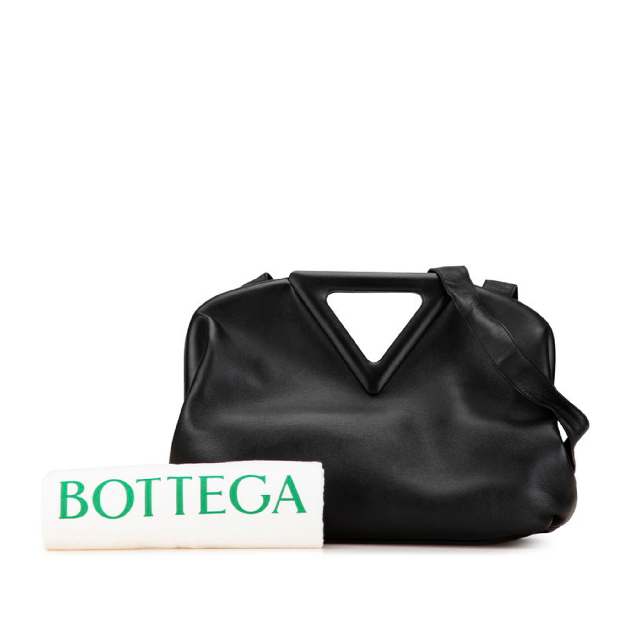 Bottega Veneta Triangle Point Medium Handbag Shoulder Bag Black Leather Women's BOTTEGAVENETA