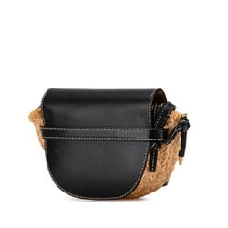 LOEWE GATE Shoulder Bag Black Beige Leather Raffia Women's