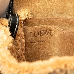 LOEWE GATE Shoulder Bag Black Beige Leather Raffia Women's