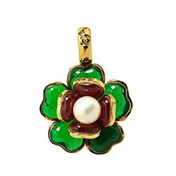 Chanel Camellia Clypore Pendant Gold Green Multicolor Plated Faux Pearl Women's CHANEL