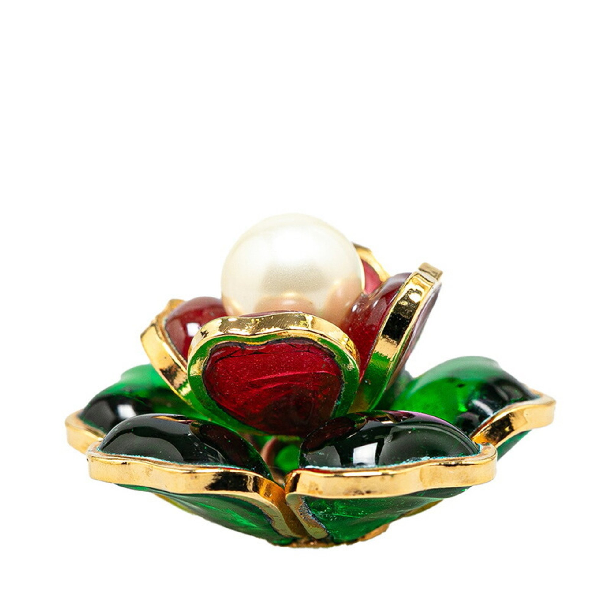 Chanel Camellia Clypore Pendant Gold Green Multicolor Plated Faux Pearl Women's CHANEL