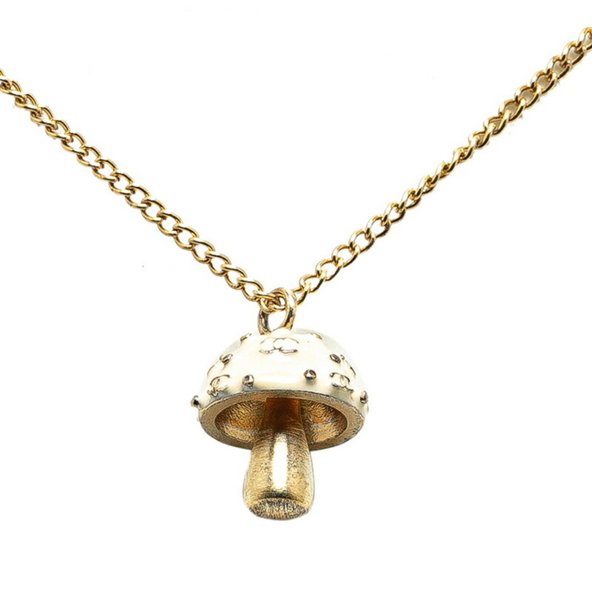 Chanel Coco Mark Mushroom Motif Necklace Gold White Plated Women's CHANEL