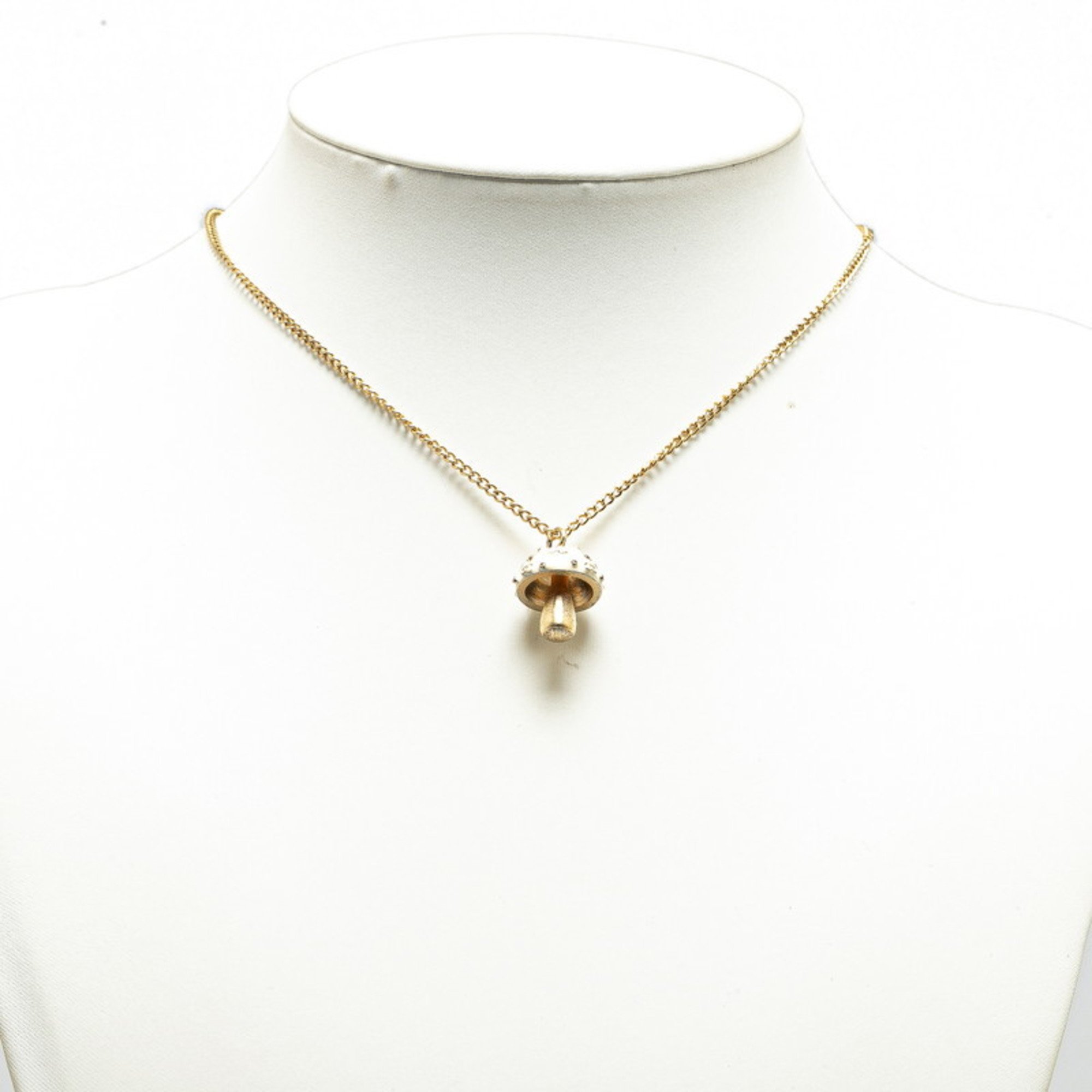 Chanel Coco Mark Mushroom Motif Necklace Gold White Plated Women's CHANEL