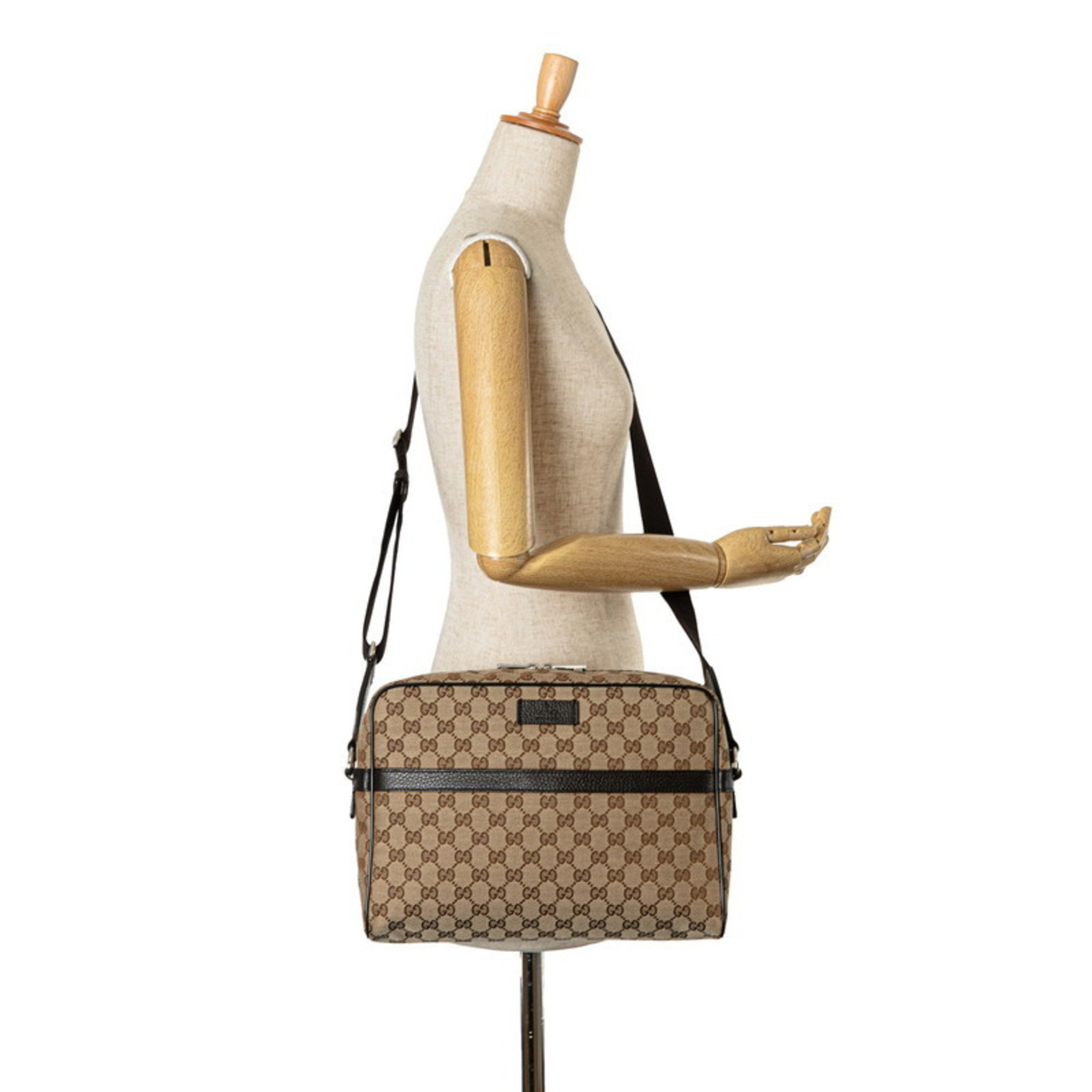 Gucci GG Canvas Shoulder Bag 449173 Beige Brown Leather Women's GUCCI