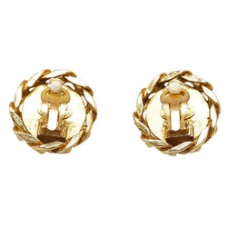 Chanel Coco Mark Round Rhinestone Earrings Gold Plated Women's CHANEL