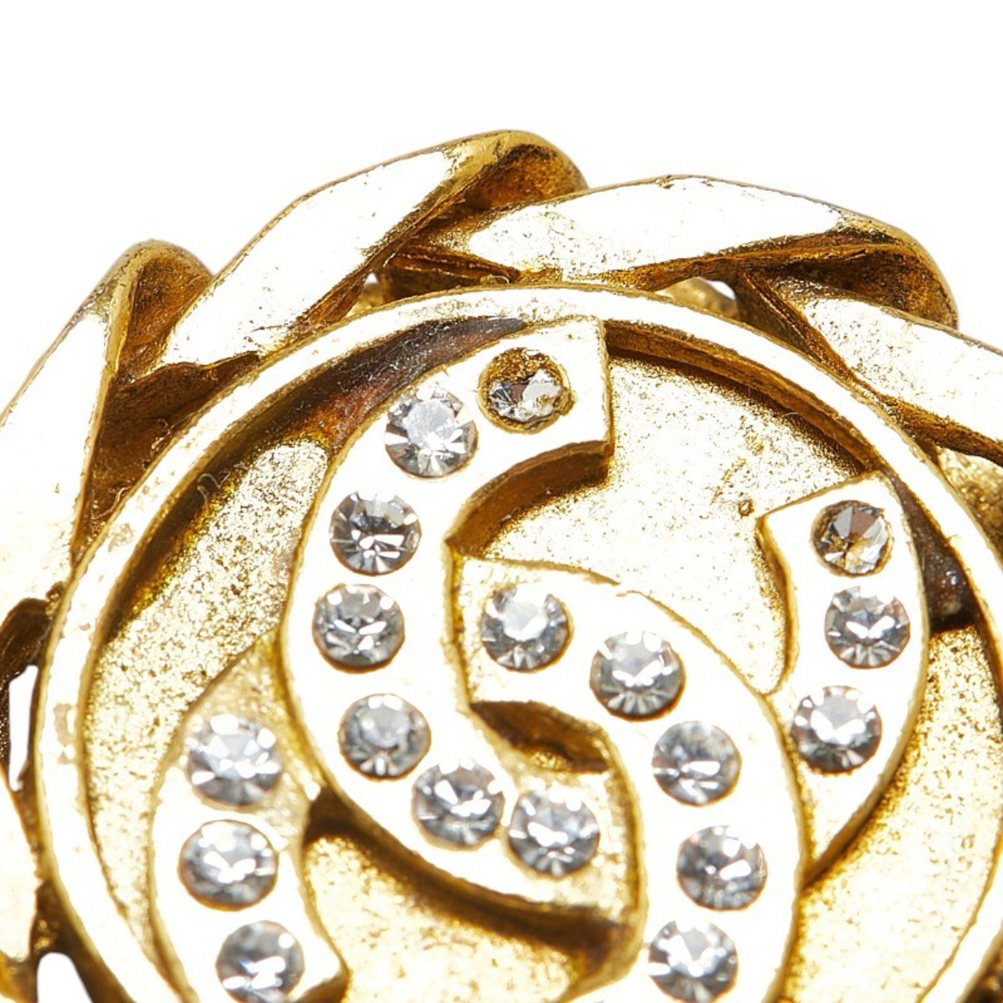 Chanel Coco Mark Round Rhinestone Earrings Gold Plated Women's CHANEL