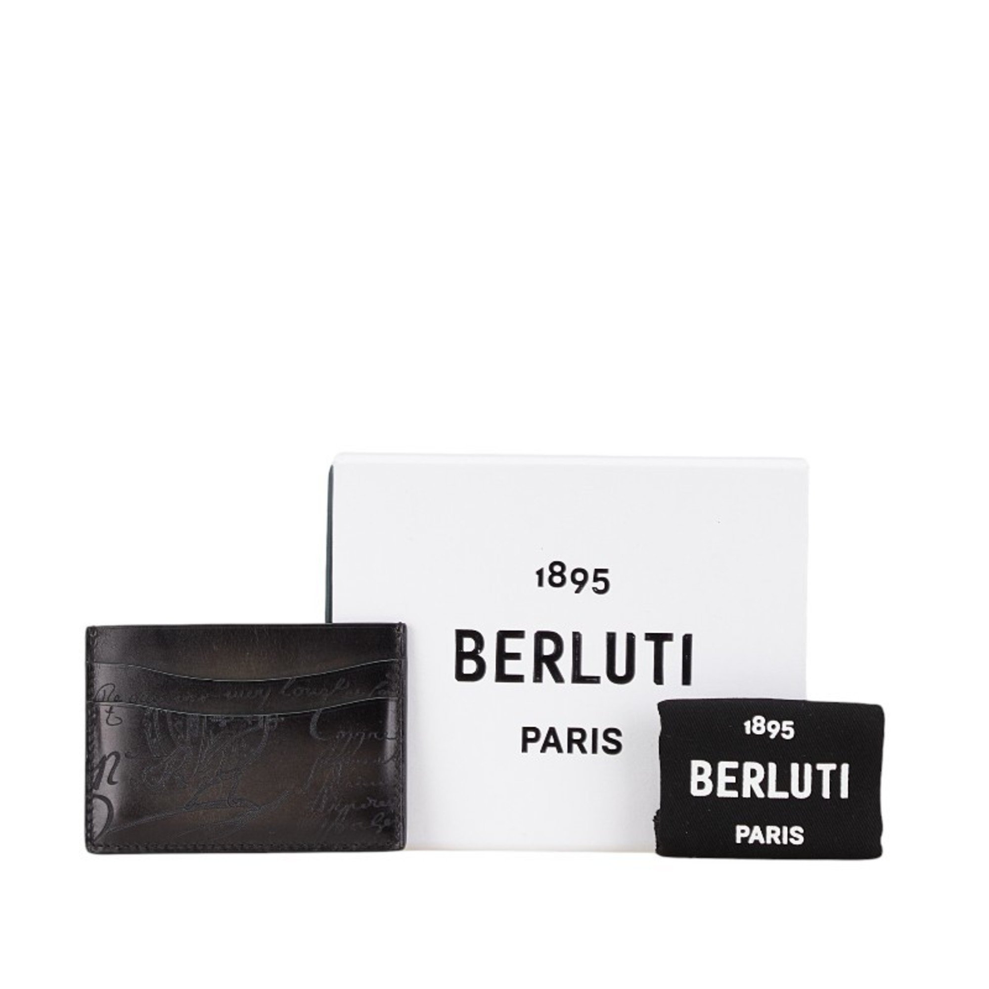 Berluti Bamboo Neo Card Case Black Leather Women's