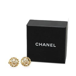 Chanel Coco Mark Rhinestone Earrings Gold Plated Women's CHANEL