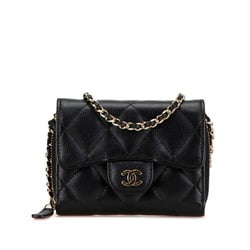 CHANEL Matelasse Coco Mark Chain Wallet A81465 Black Caviar Skin Women's