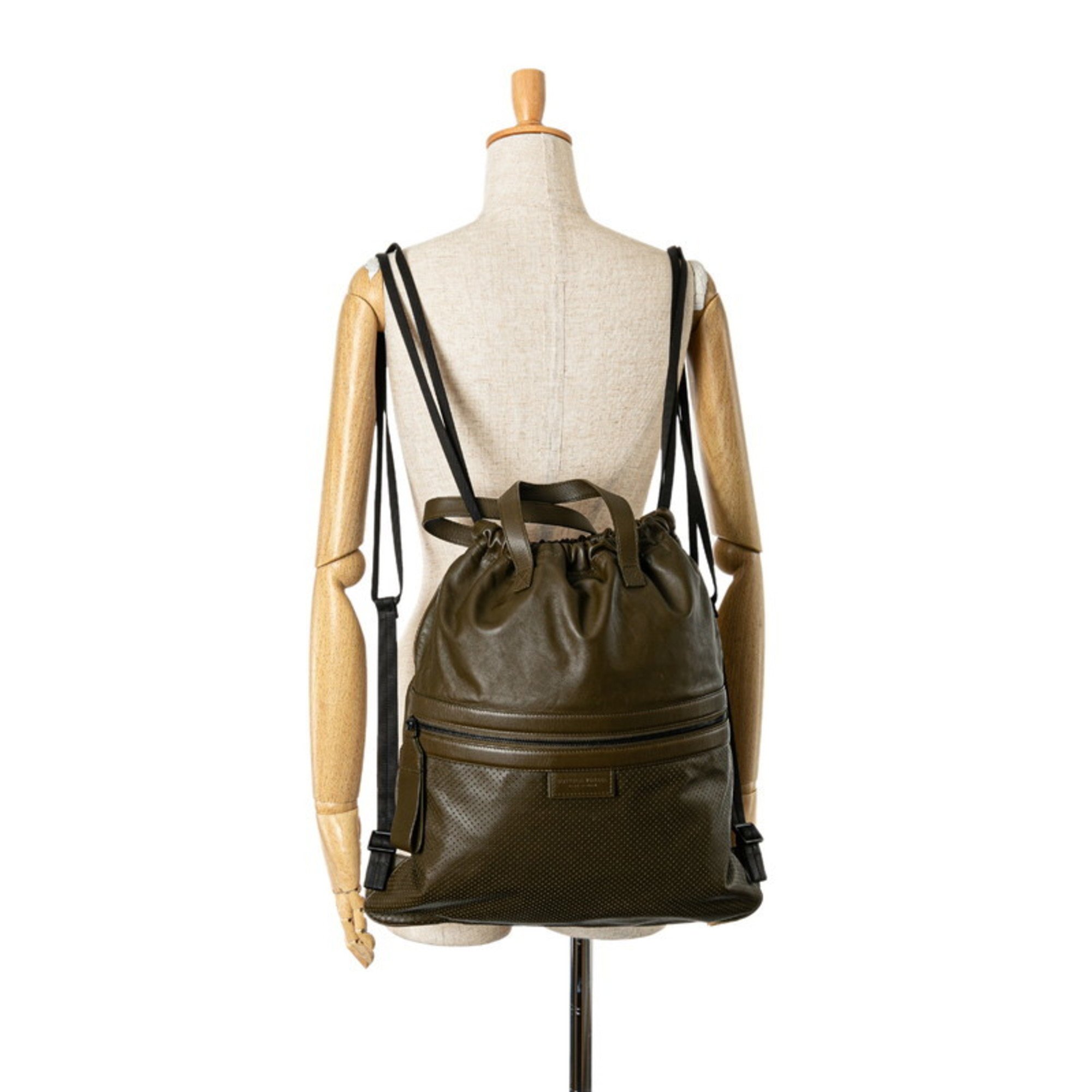 Bottega Veneta Leggero Backpack 567222 Khaki Leather Women's BOTTEGAVENETA