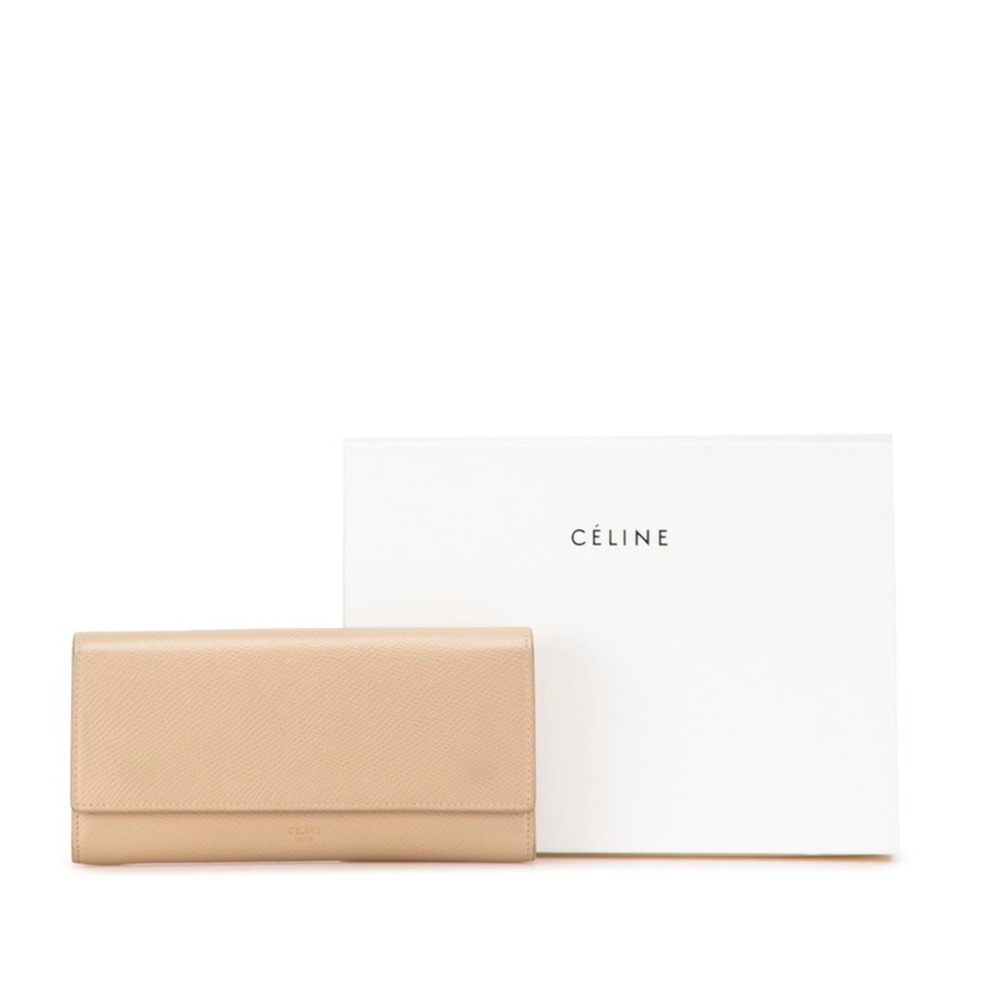 Celine Large Flap Wallet Long 10B563 Beige Leather Women's CELINE