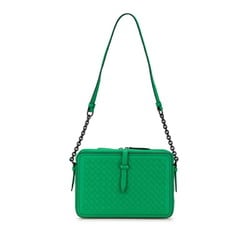 Bottega Veneta Intrecciato Chain Shoulder Bag Green Leather Women's BOTTEGAVENETA