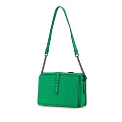 Bottega Veneta Intrecciato Chain Shoulder Bag Green Leather Women's BOTTEGAVENETA