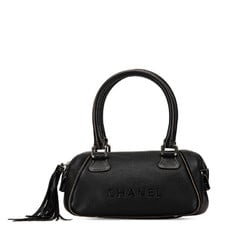 Chanel Embossed Handbag Boston Bag A23050 Black Leather Women's CHANEL