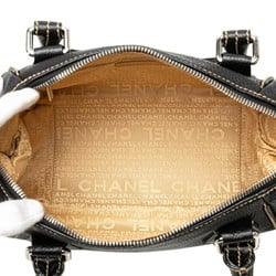 Chanel Embossed Handbag Boston Bag A23050 Black Leather Women's CHANEL