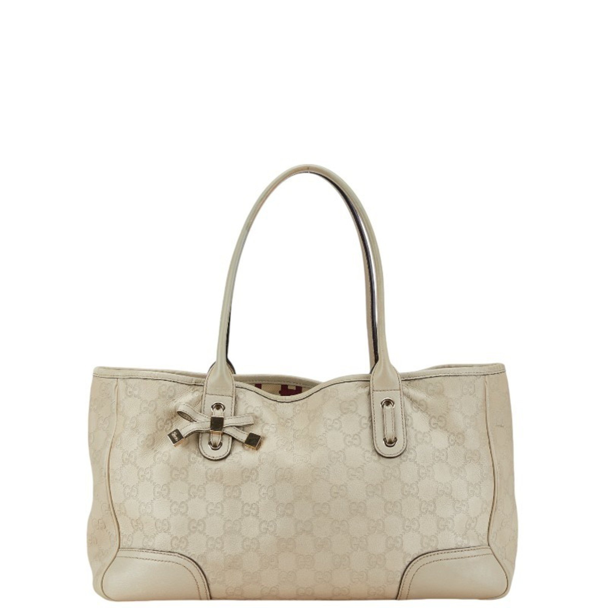 Gucci Guccissima Princess Ribbon Shoulder Bag Tote 163805 Ivory White Canvas Leather Women's GUCCI