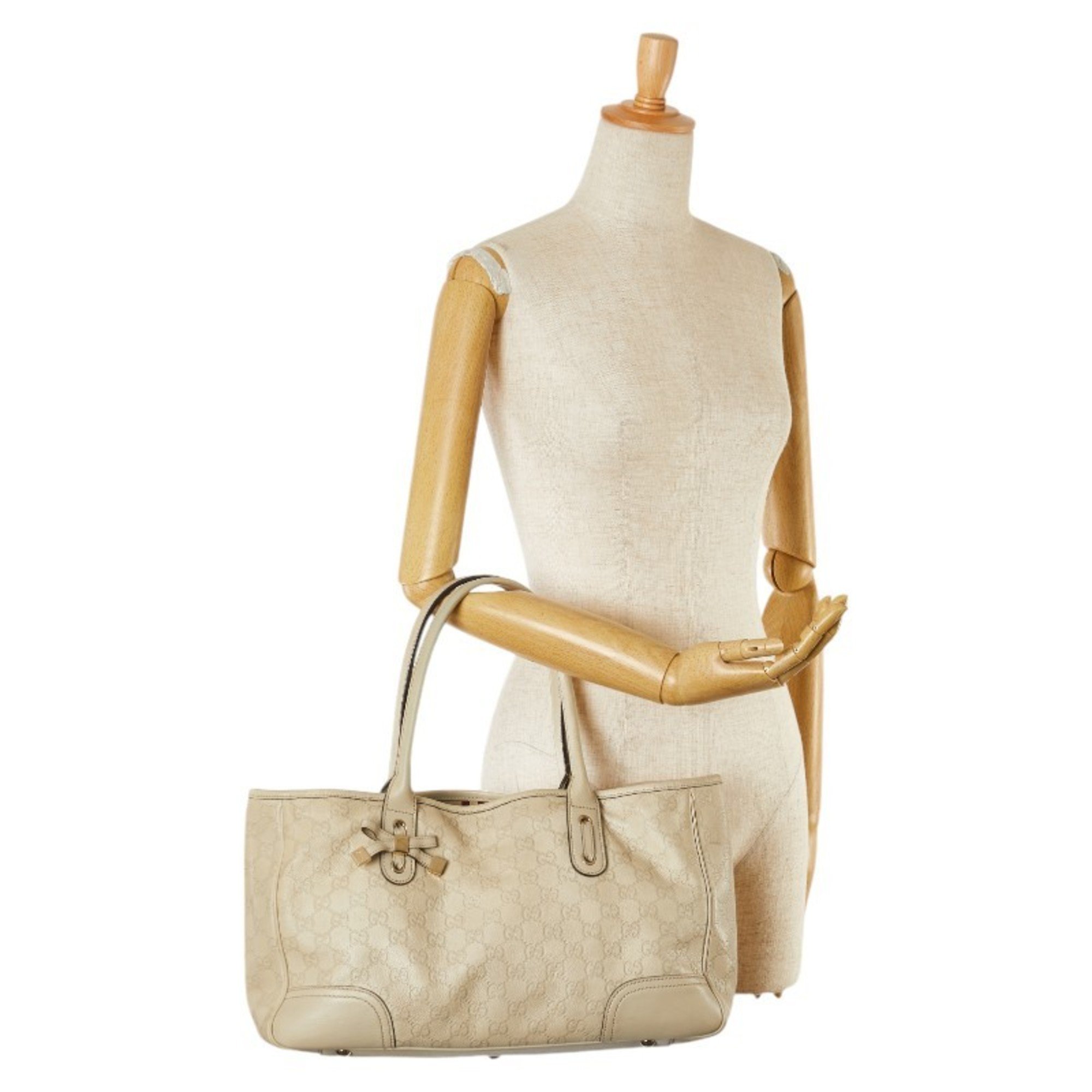 Gucci Guccissima Princess Ribbon Shoulder Bag Tote 163805 Ivory White Canvas Leather Women's GUCCI