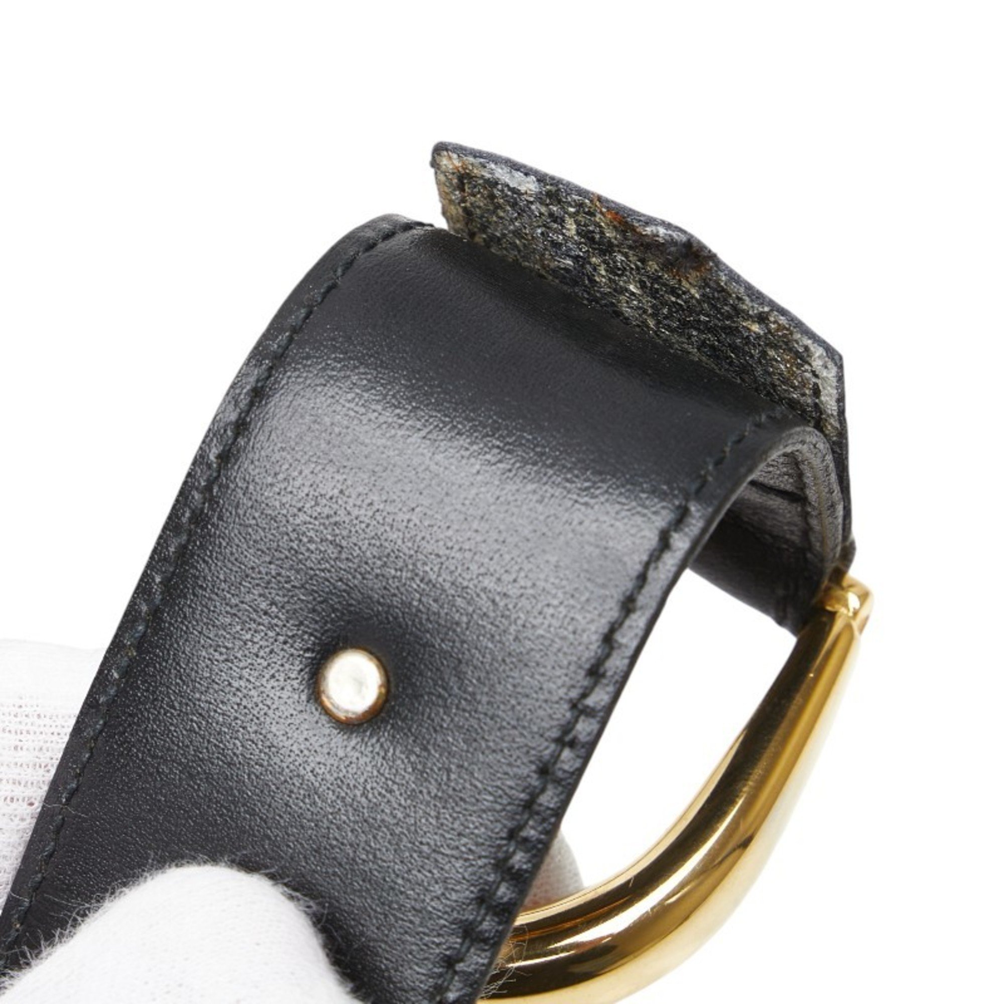 CELINE Carriage Hardware Belt 65 Black Leather Men's