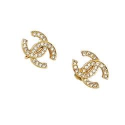 Chanel Coco Mark Rhinestone Earrings Gold Plated Women's CHANEL