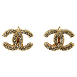 Chanel Coco Mark Rhinestone Earrings Gold Plated Women's CHANEL