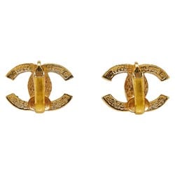 Chanel Coco Mark Rhinestone Earrings Gold Plated Women's CHANEL