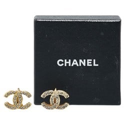 Chanel Coco Mark Rhinestone Earrings Gold Plated Women's CHANEL