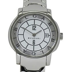 BVLGARI Women's Solotempo Date Quartz Watch Stainless Steel SS ST29S Silver White Polished