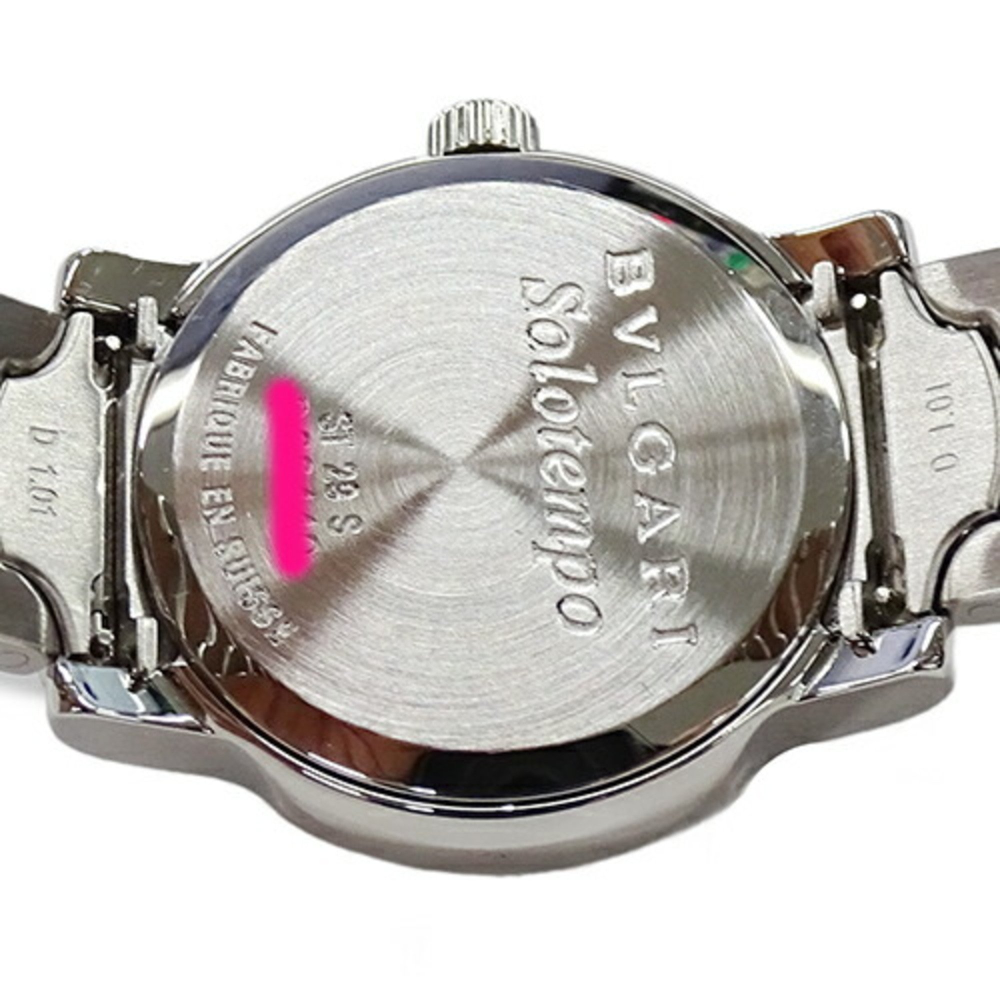 BVLGARI Women's Solotempo Date Quartz Watch Stainless Steel SS ST29S Silver White Polished