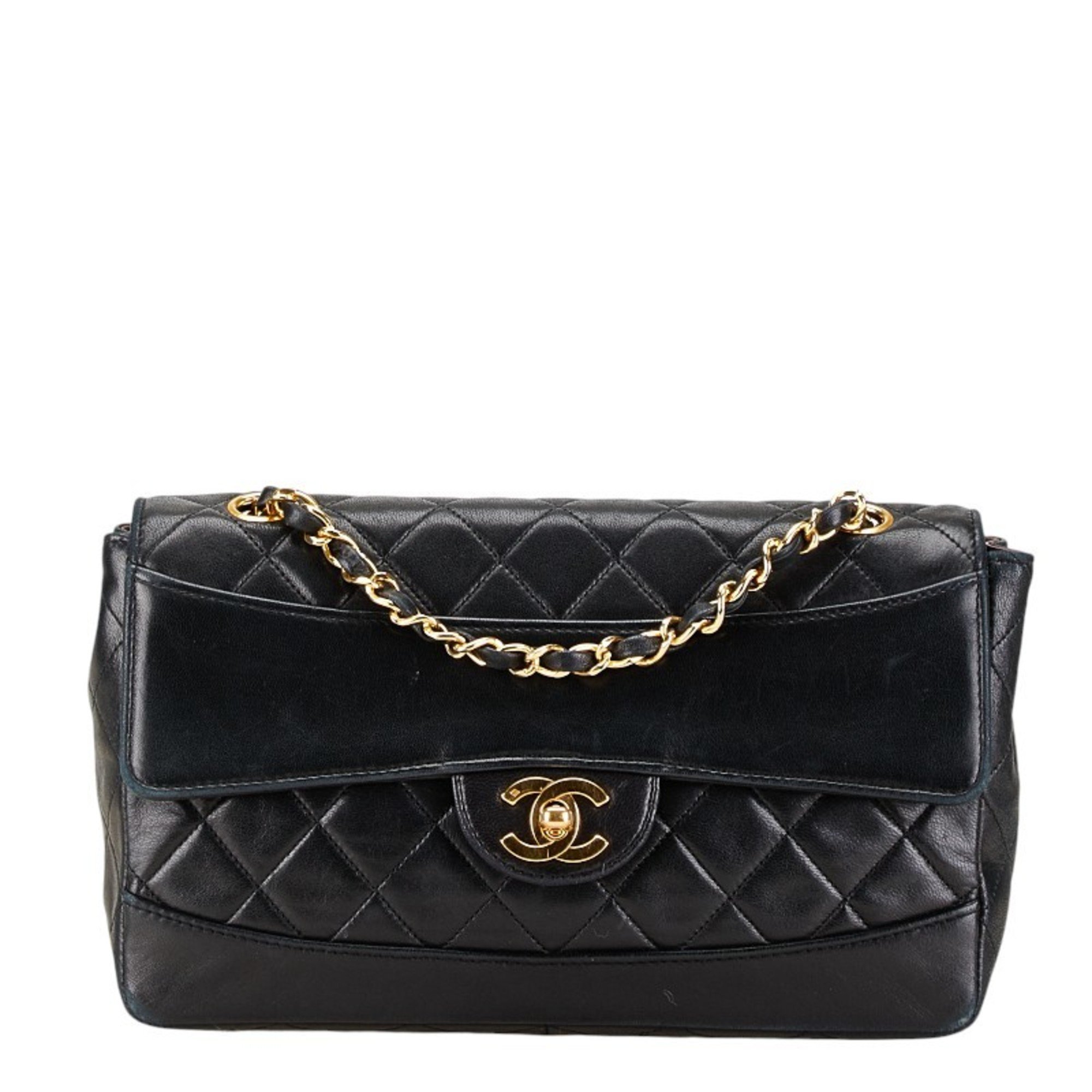 Chanel Matelasse Coco Mark Chain Shoulder Bag Black Lambskin Women's CHANEL