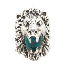 Gucci Lion Head Color Stone Ring #53 Silver Green Metal Men's GUCCI