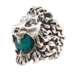 Gucci Lion Head Color Stone Ring #53 Silver Green Metal Men's GUCCI