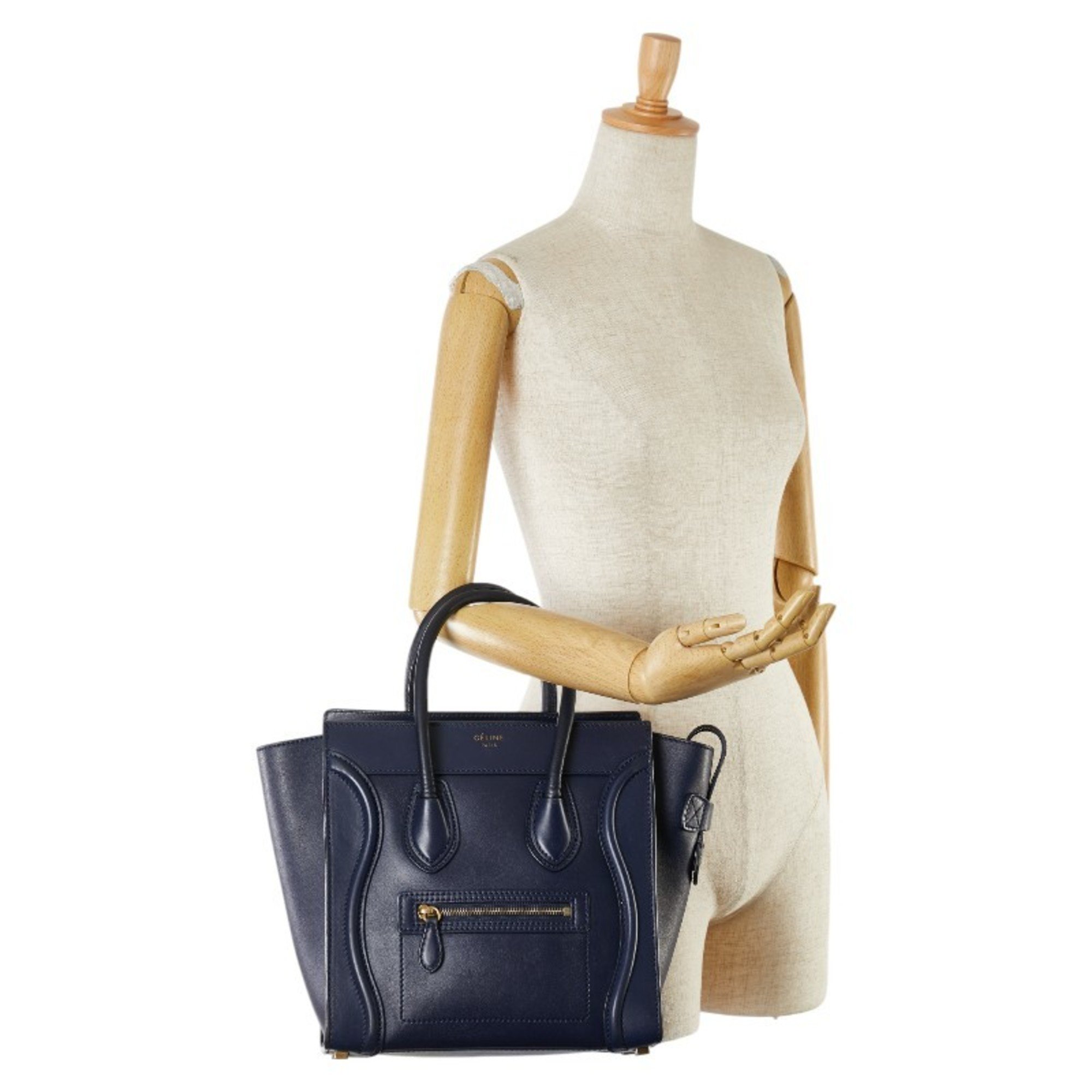 Celine Luggage Micro Shopper Handbag Navy Leather Women's CELINE