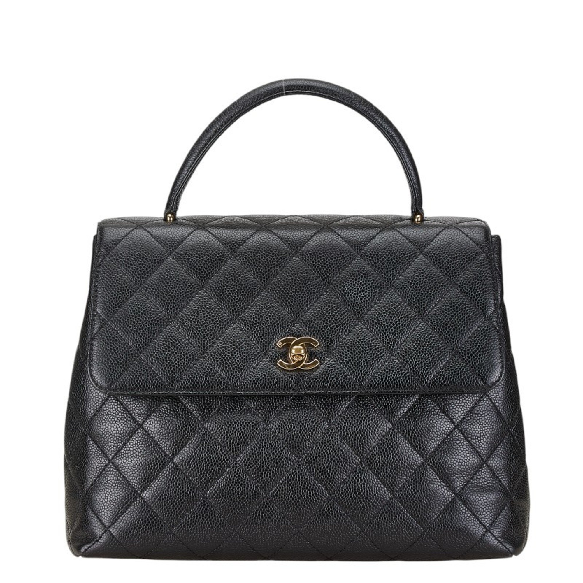 Chanel Matelasse Coco Mark Kelly-style Handbag Black Caviar Skin Women's CHANEL