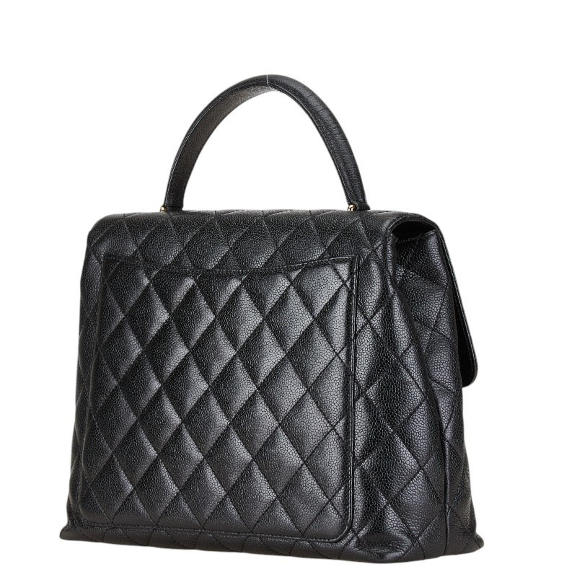 Chanel Matelasse Coco Mark Kelly-style Handbag Black Caviar Skin Women's CHANEL