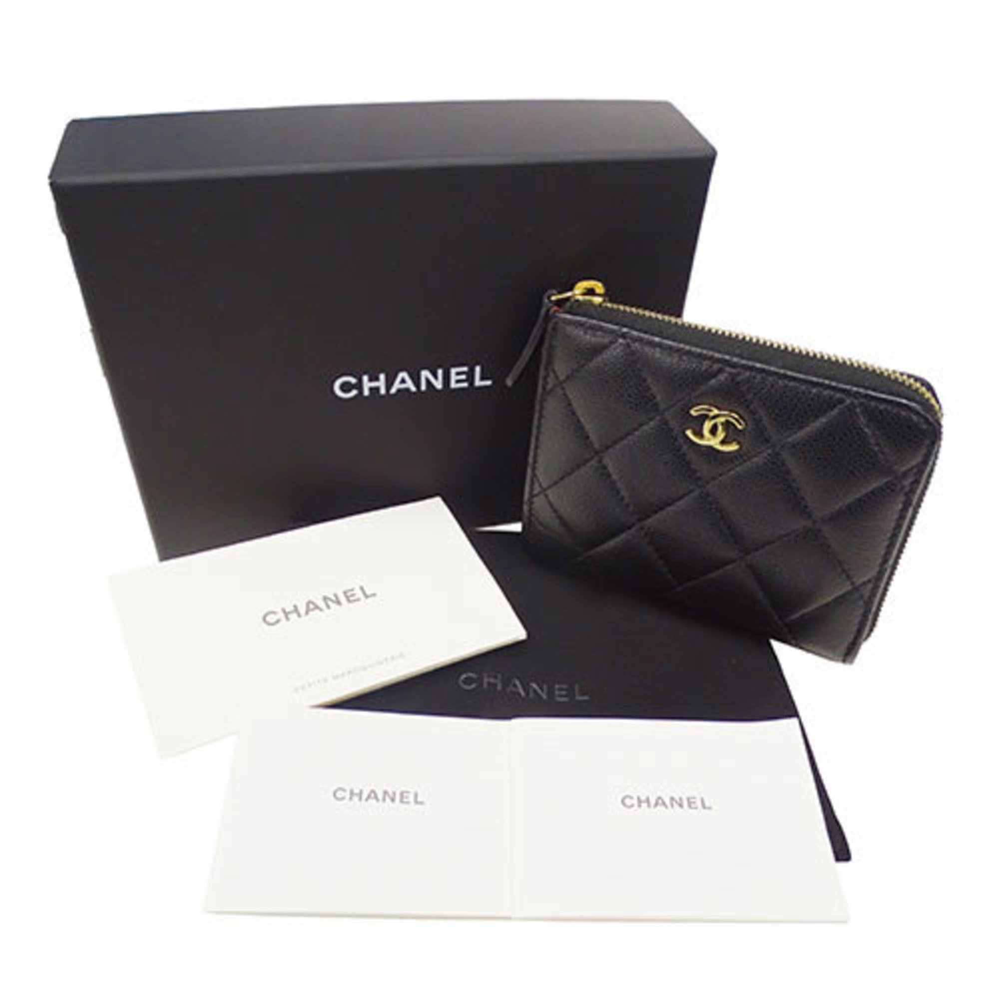 CHANEL Wallet for Women and Men, Coin Case, Matelasse, Caviar Skin, Black, AP3999, L-Shaped