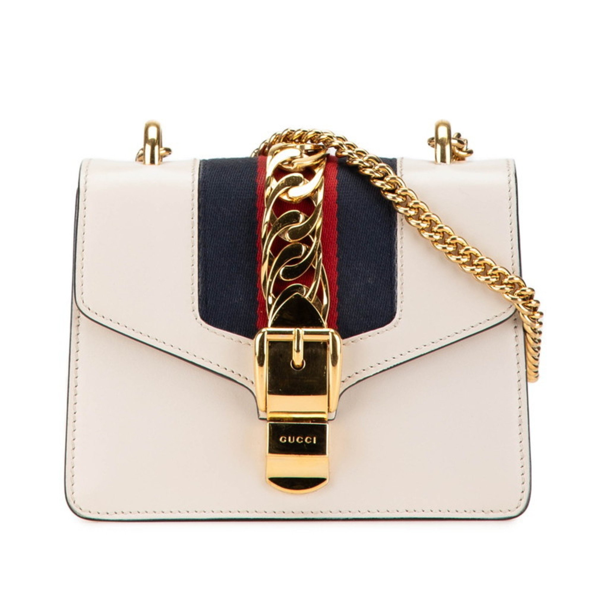 Gucci Sylvie Chain Shoulder Bag 431666 White Leather Women's GUCCI