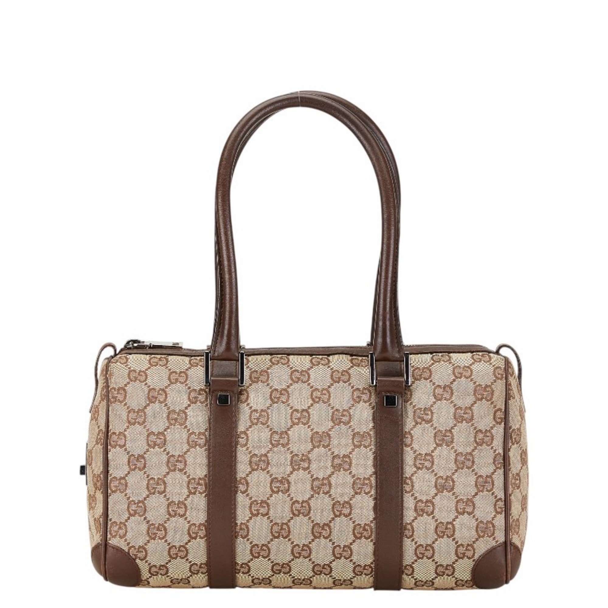 Gucci GG Canvas Handbag Boston Bag 000 0851 003754 Beige Brown Leather Women's GUCCI