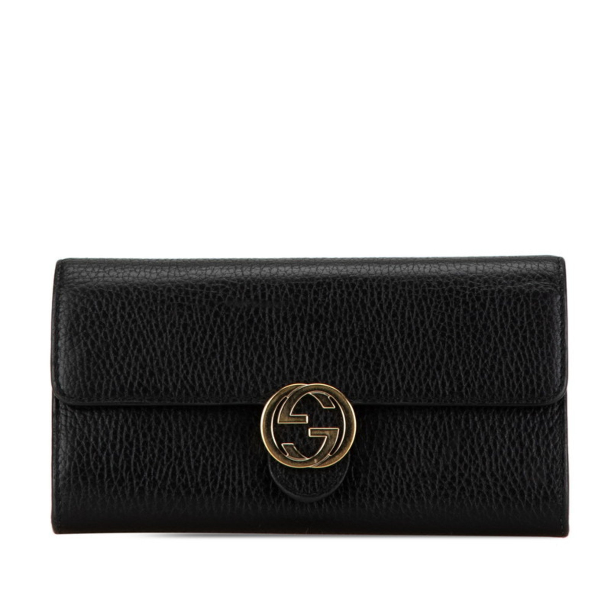 Gucci Interlocking G Long Wallet 598166 Black Leather Women's GUCCI