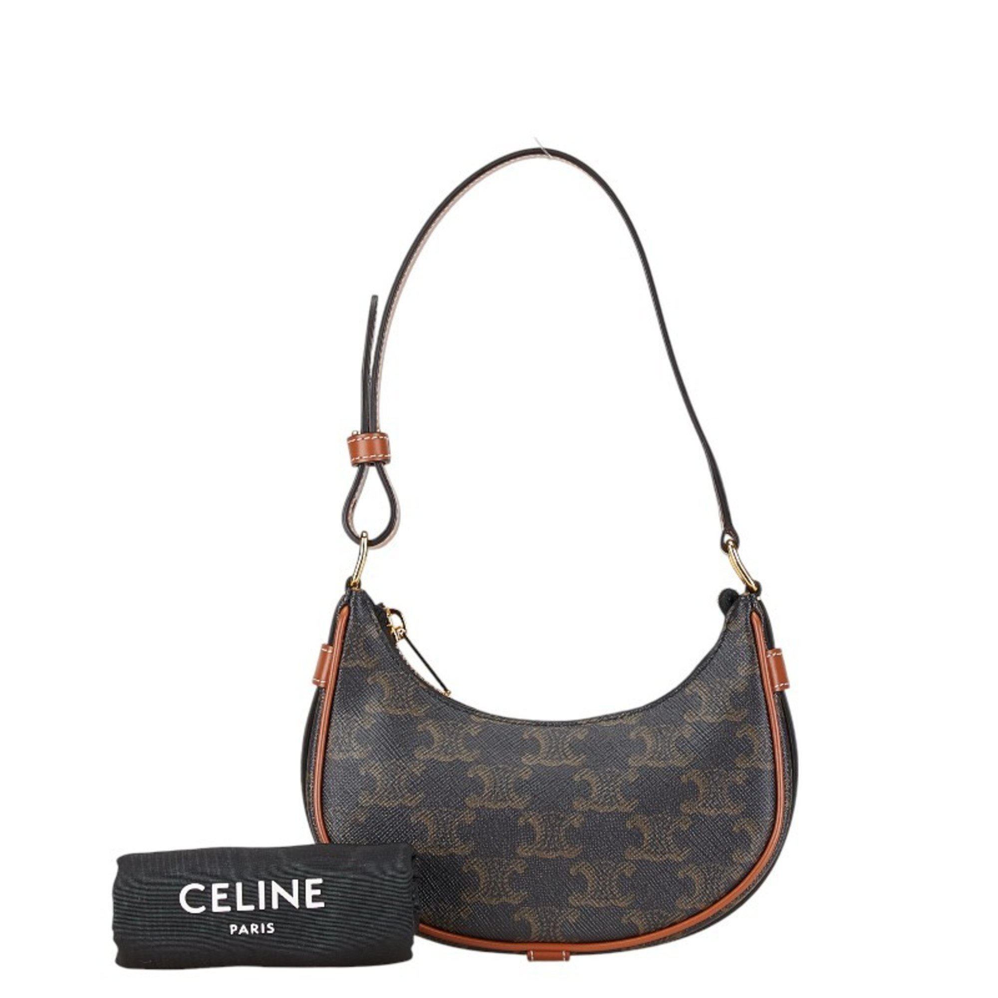 Celine Triomphe Ava Handbag Tan Brown Black PVC Leather Women's CELINE