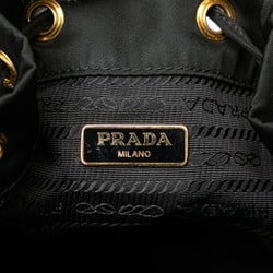 Prada Triangle Plate Duet Handbag Shoulder Bag 1BH038 Black Nylon Leather Women's PRADA