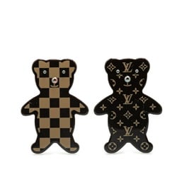 Louis Vuitton Monogram Damier Brooch Nunour Teddy Bear 2 Piece Set M64939 Brown Plastic Leather Women's LOUIS VUITTON