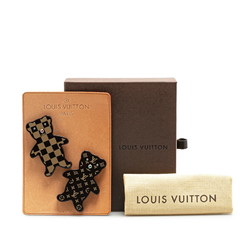 Louis Vuitton Monogram Damier Brooch Nunour Teddy Bear 2 Piece Set M64939 Brown Plastic Leather Women's LOUIS VUITTON