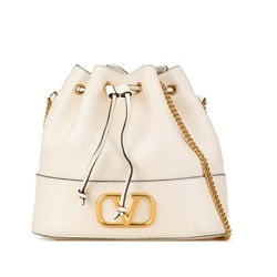 Valentino V Chain Shoulder Bag White Gold Leather Women's